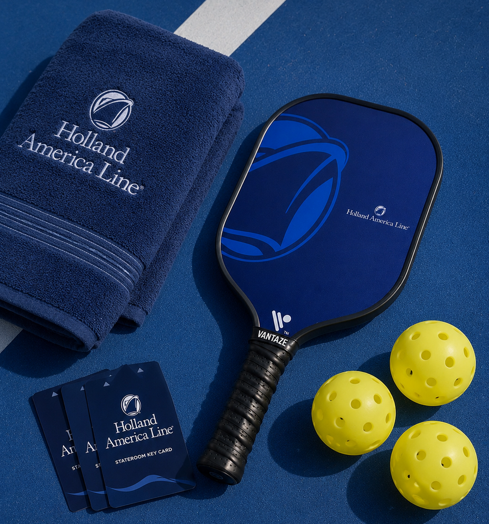 Custom Holland America Line pickleball paddle made by Vantaze for a cruise and hospitality project
