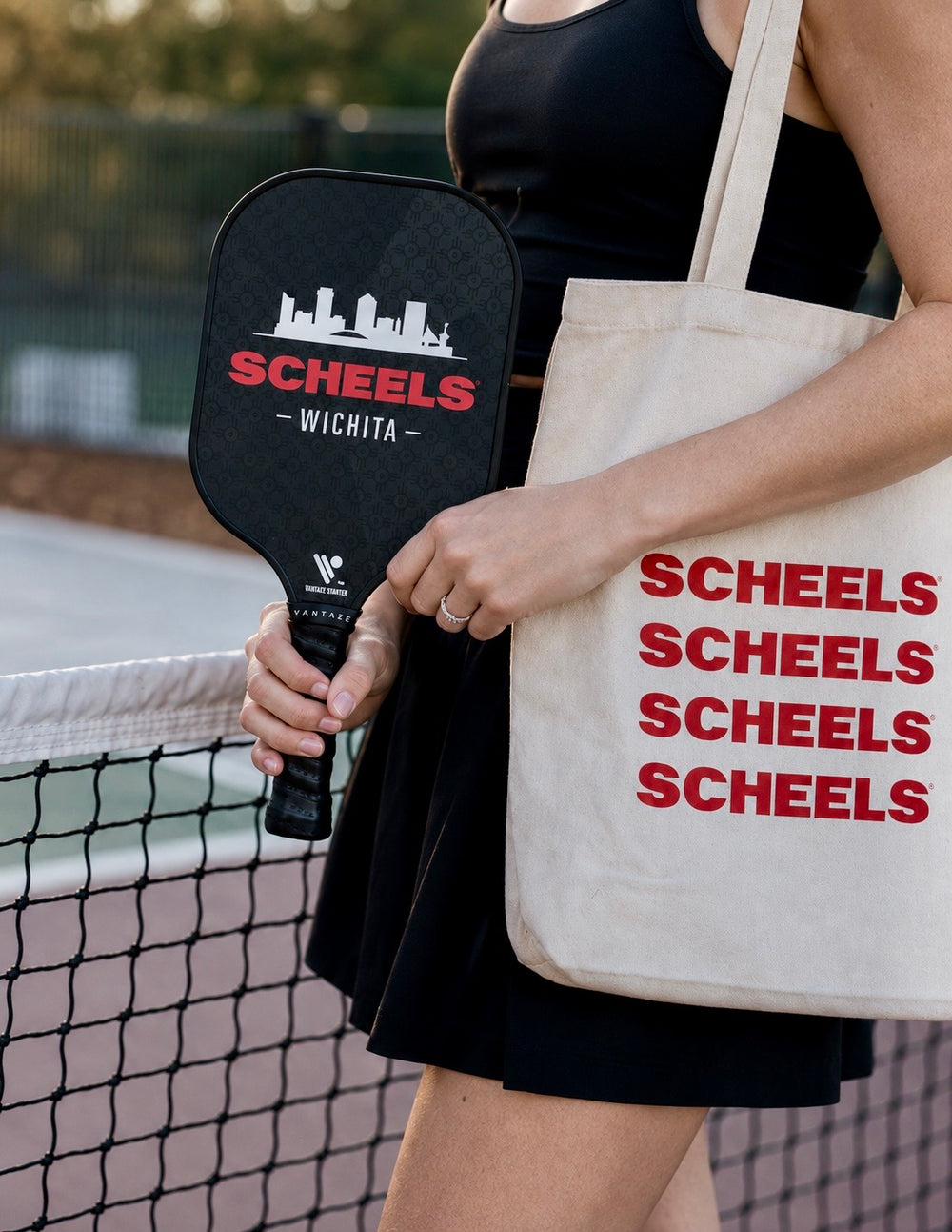 Custom Scheels pickleball paddle made by Vantaze for a retail and sporting goods brand project