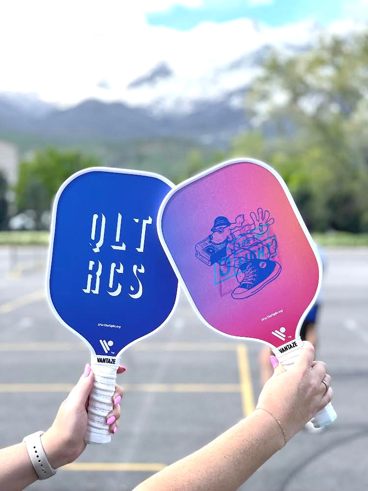 Custom Qualtrics pickleball paddle made by Vantaze for an experience management brand project