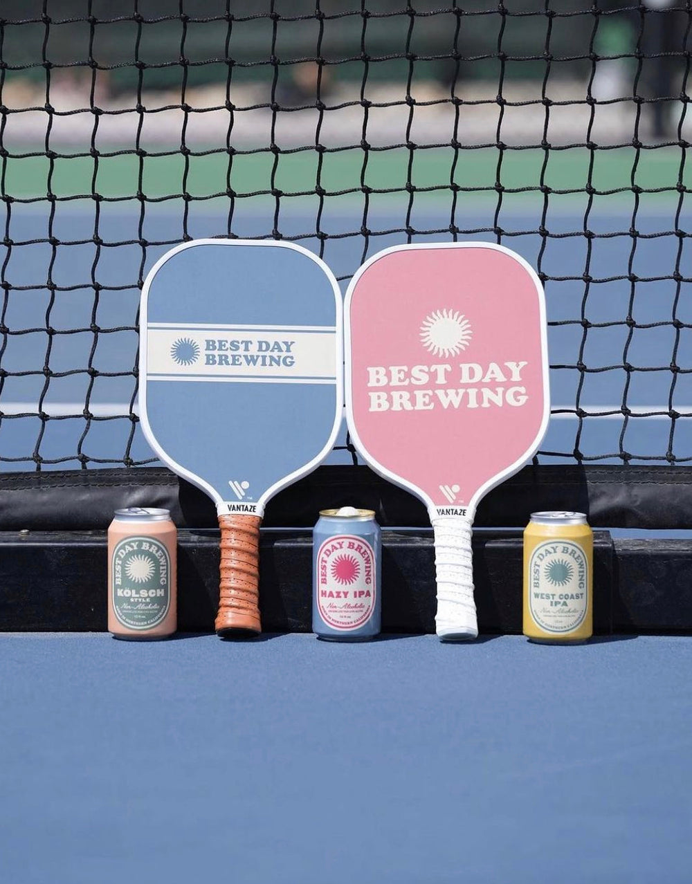 Custom Best Day Brewing pickleball paddle made by Vantaze for a non-alcoholic beer brand activation