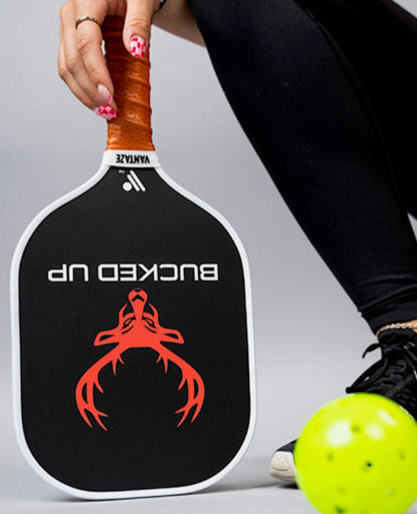 Custom Bucked Up pickleball paddle made by Vantaze for a performance nutrition brand project